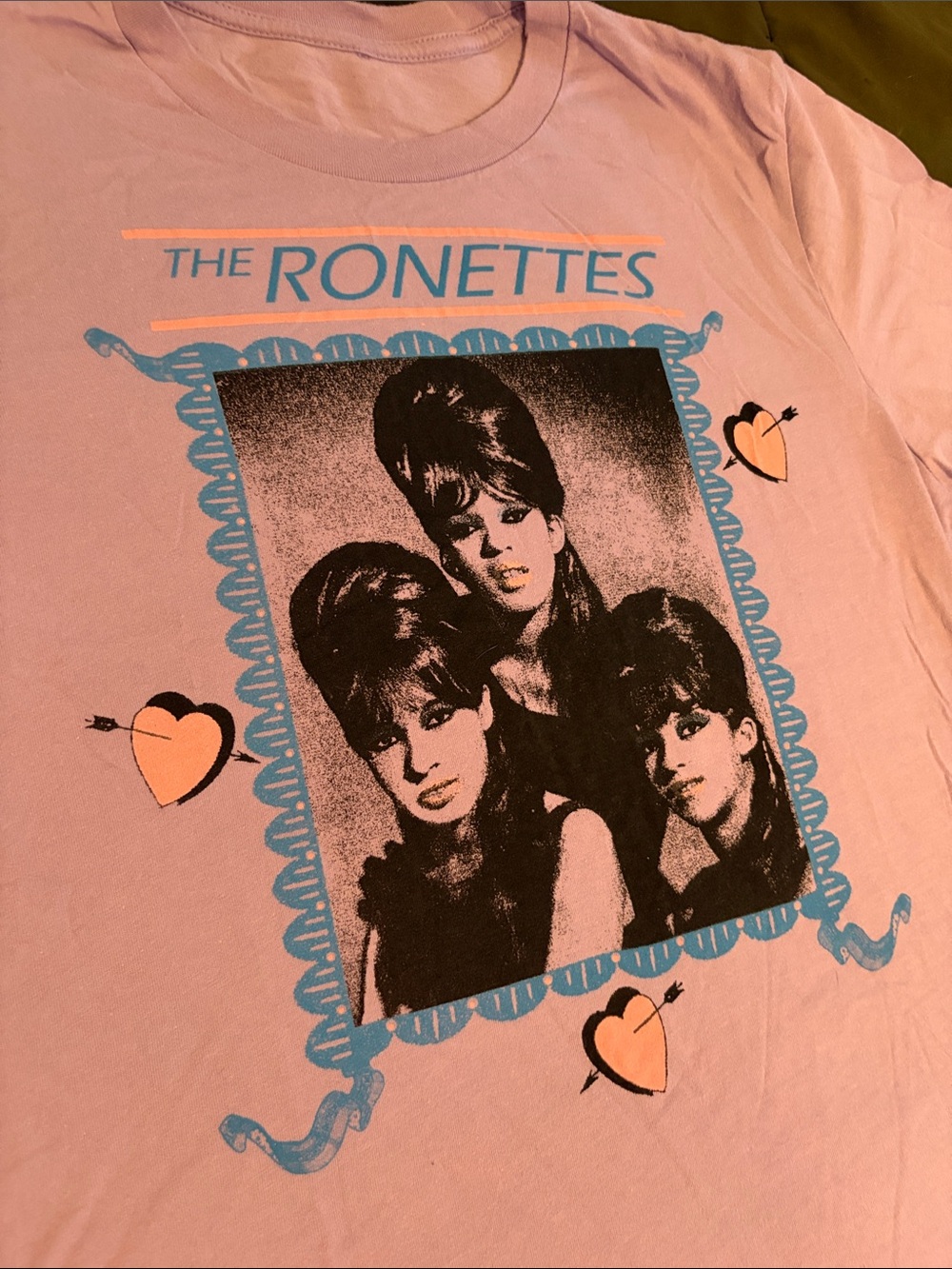 The Ronettes Graphic Tee in Lavender with Blue, Pink and Black Print